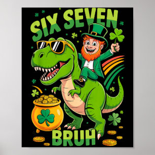 Happy st patricks day leprechaun trex dino six poster