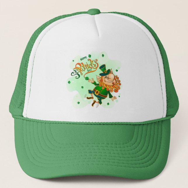Happy St Patrick's Day Leprechaun Trucker Hat (Front)