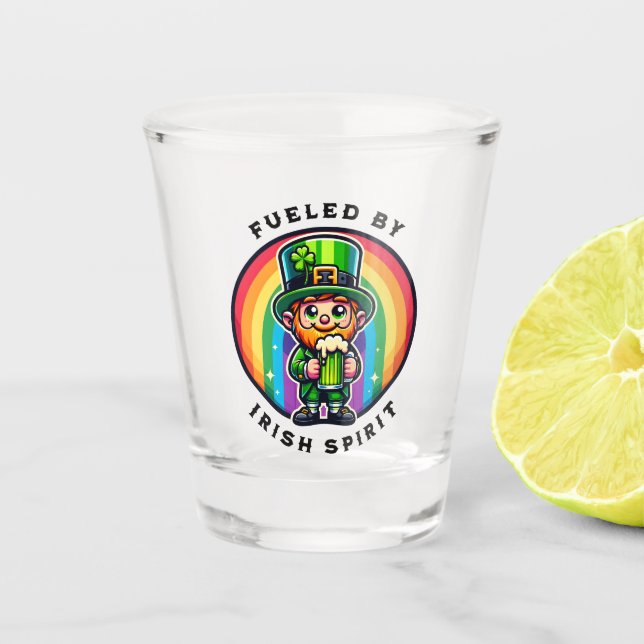 Happy St Patrick's Day Leprechaun with Green Beer Shot Glass (Front)
