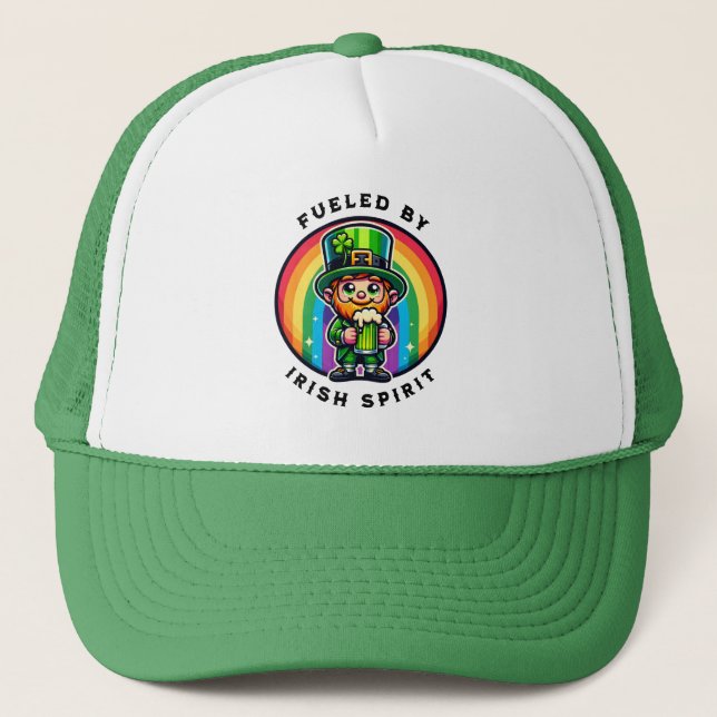 Happy St Patrick's Day Leprechaun with Green Beer Trucker Hat (Front)