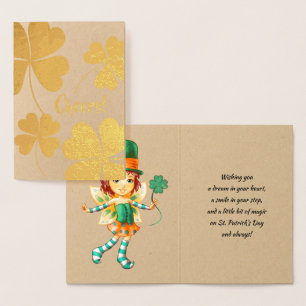 Happy St. Patrick's Day. Little Fairy Irish Girl Foil Card
