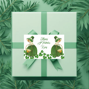 Happy St Patrick's Day Little Girl Lucky Shamrocks Rectangular Sticker