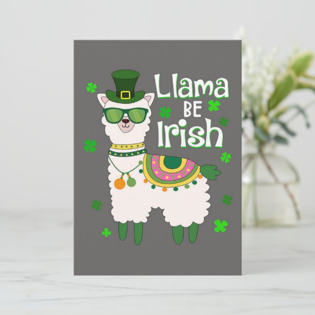 Happy St. Patrick's Day Llama flat greeting card (Standing Front)