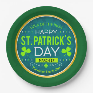 HAPPY ST. PATRICK'S DAY, "LUCK OF THE IRISH" PAPER PLATE