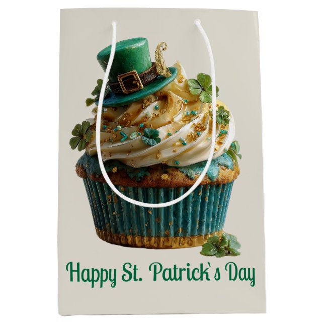 Happy St. Patrick's Day Lucky Cupcake Medium Gift Bag (Front)