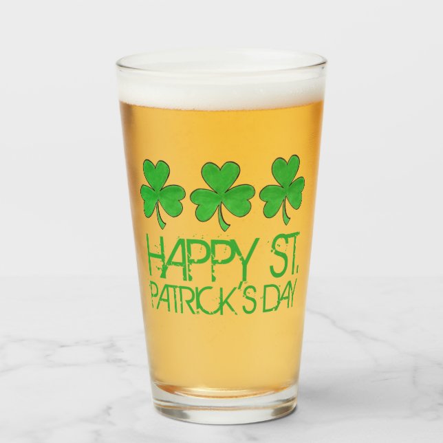Happy St. Patrick's Day Lucky Shamrock Clover Glass (Front Filled)
