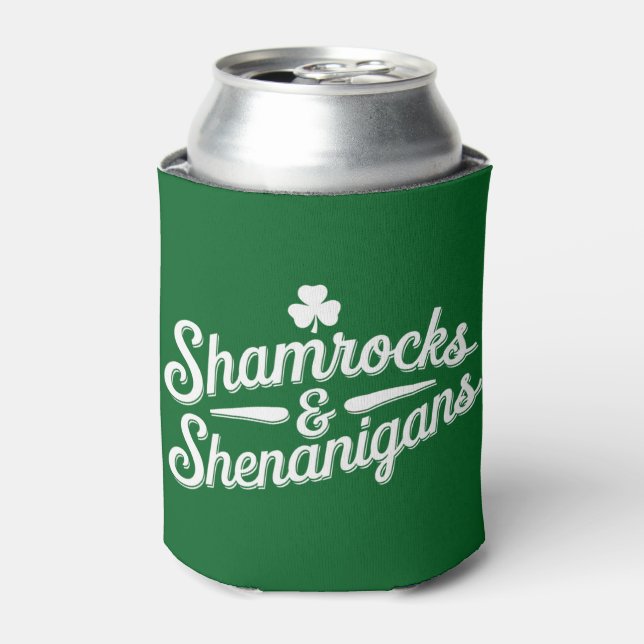 Happy St Patricks Day Lucky Shamrock&Shenanigans Can Cooler (Can Front)