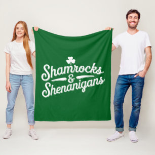 Happy St Patricks Day Lucky Shamrock&Shenanigans Fleece Blanket