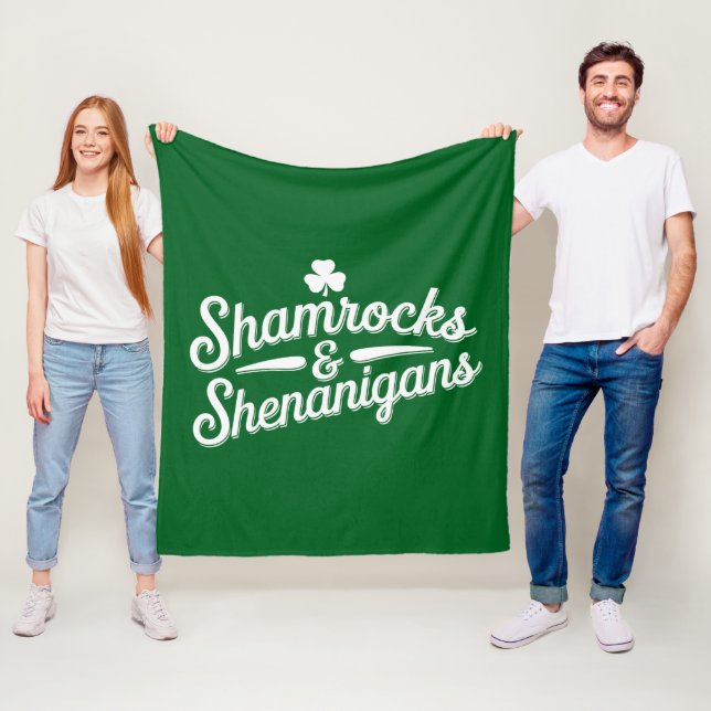 Happy St Patricks Day Lucky Shamrock&Shenanigans Fleece Blanket (In Situ)