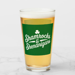 Happy St Patricks Day Lucky Shamrock&Shenanigans Glass