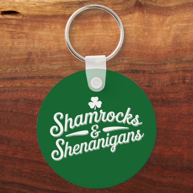 Happy St Patricks Day Lucky Shamrock&Shenanigans Key Ring (Front)