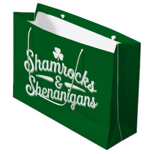 Happy St Patricks Day Lucky Shamrock&Shenanigans Large Gift Bag