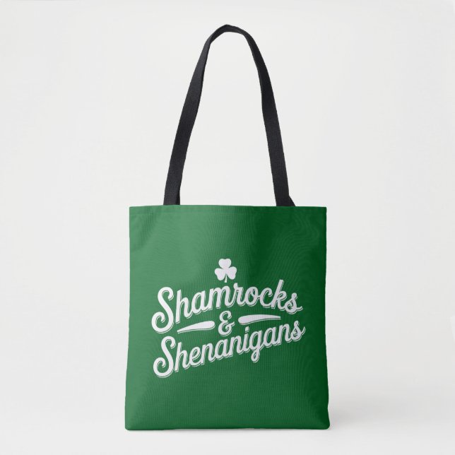 Happy St Patricks Day Lucky Shamrock&Shenanigans Tote Bag (Front)
