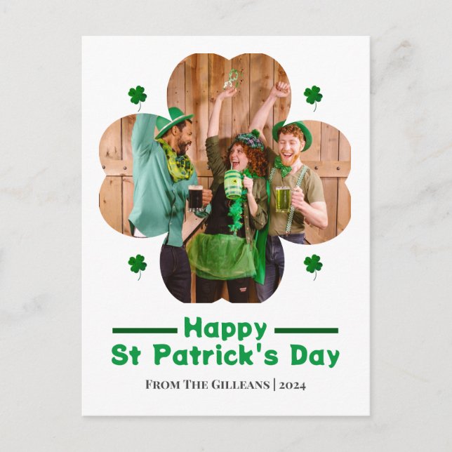Happy St patricks day Lucky Shamrocks family photo Holiday Postcard (Front)