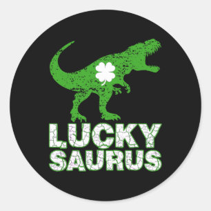 Happy St Patricks Day Luckysaurus Dinosaur Shamroc Classic Round Sticker