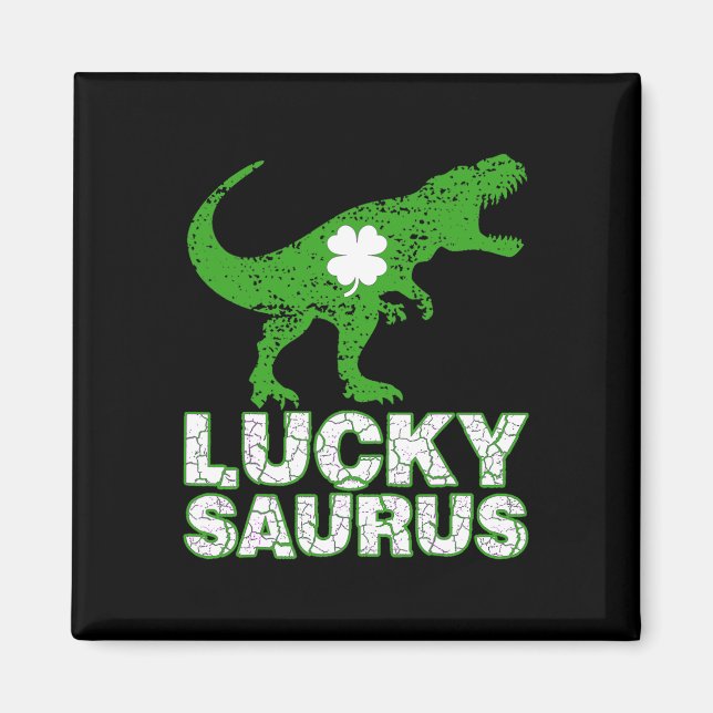 Happy St Patricks Day Luckysaurus Dinosaur Shamroc Magnet (Front)