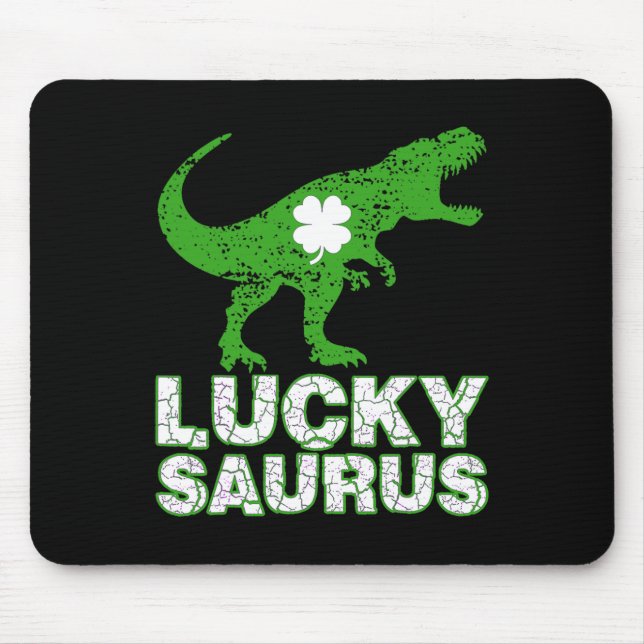 Happy St Patricks Day Luckysaurus Dinosaur Shamroc Mouse Pad (Front)