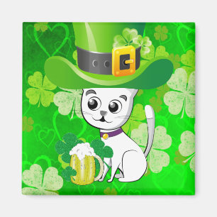 Happy St. Patrick's Day Magnets Shamrock Cat Beer