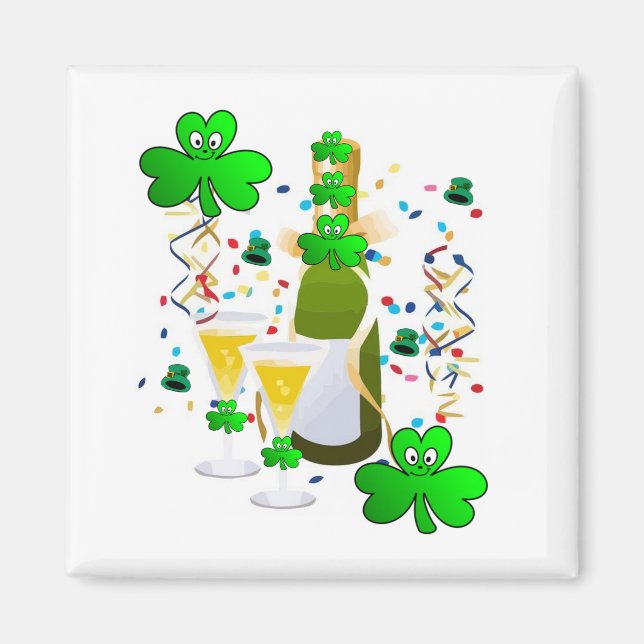 Happy St. Patrick's Day Magnets Shamrock Wine (Front)
