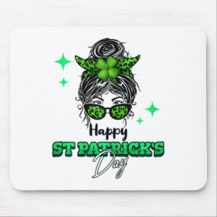 Happy St Patricks Day Messy Bun Saint Paddys Girls Mouse Pad