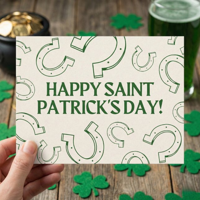 Happy St Patrick's Day Minimalist Green Horseshoe Postcard (Creator Uploaded)
