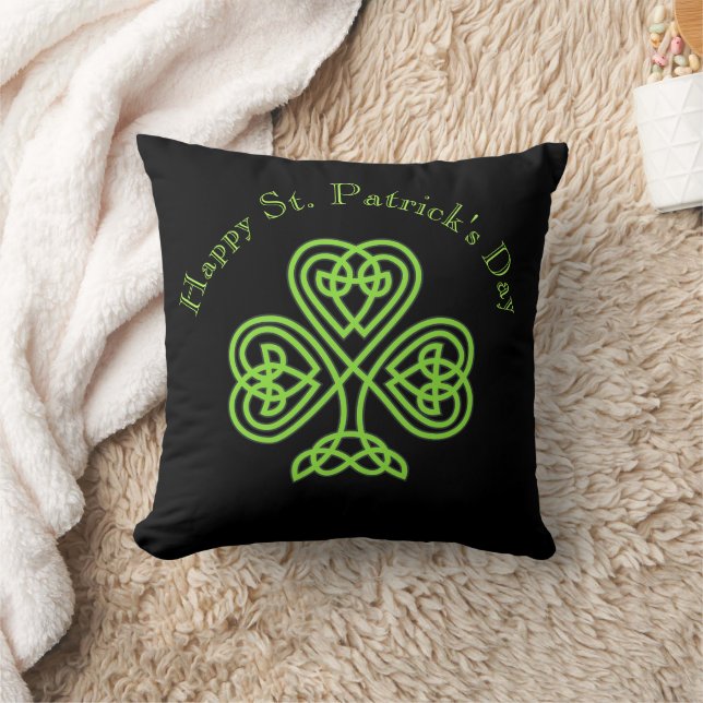 Happy St. Patrick's Day Modern Celtic Shamrock Cushion (Blanket)