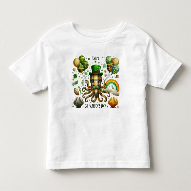 Happy St. Patrick's Day Octopus Toddler T-Shirt (Front)