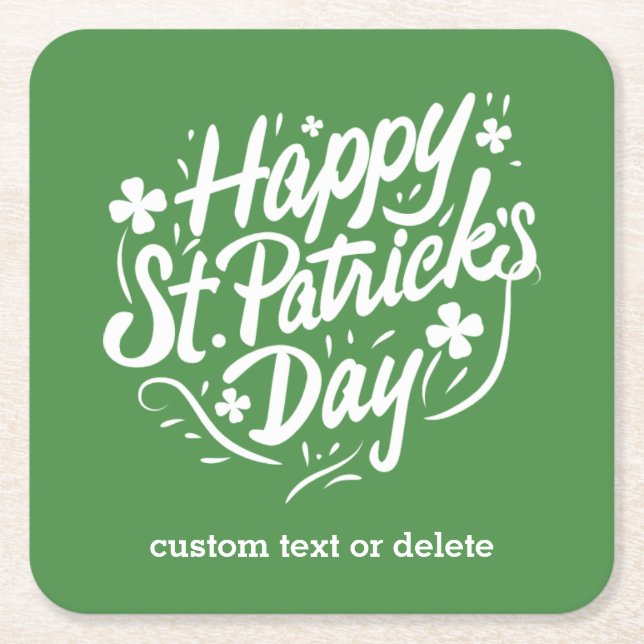Happy St Patricks Day Party Custom Irish Shamrocks Square Paper Coaster (Front)