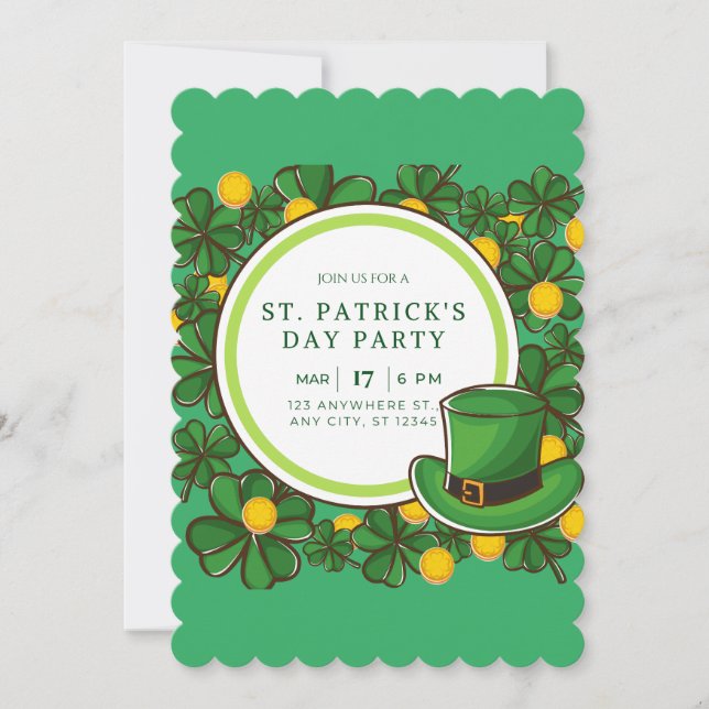 Happy St Patricks Day Party Leprechaun & Shamrocks Holiday Card (Front)