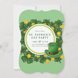 Happy St Patricks Day Party Leprechaun & Shamrocks Invitation