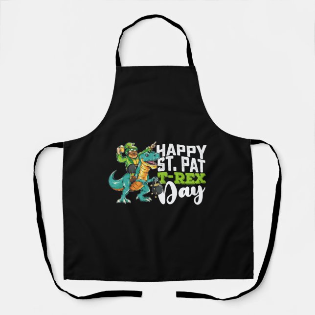 Happy St Patrick's Day Pat T Rex Dinosaur Apron (Front)