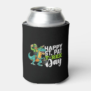 Happy St Patrick's Day Pat T Rex Dinosaur Can Cooler