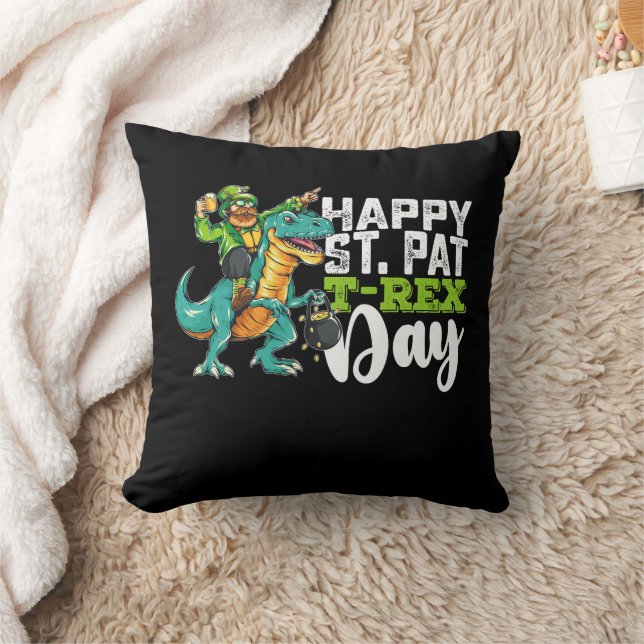 Happy St Patrick's Day Pat T Rex Dinosaur Cushion (Blanket)