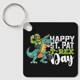 Happy St Patrick's Day Pat T Rex Dinosaur Key Ring