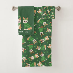 Happy St Patricks Day Pembroke Welsh Corgi Dogs Bath Towel Set