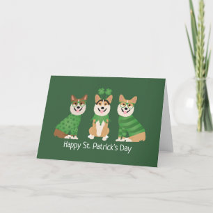Happy St Patricks Day Pembroke Welsh Corgi Dogs Holiday Card
