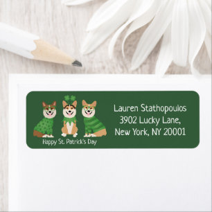 Happy St Patricks Day Pembroke Welsh Corgi Dogs Return Address Label