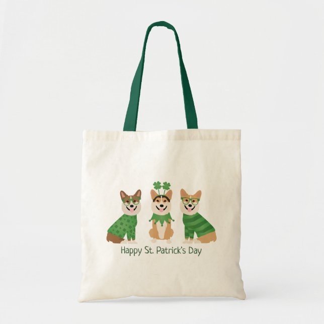 Happy St Patricks Day Pembroke Welsh Corgi Dogs Tote Bag (Front)
