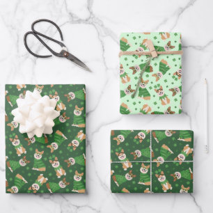 Happy St Patricks Day Pembroke Welsh Corgi Dogs Wrapping Paper Sheet