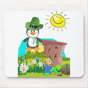 happy st. patrick's day penguin leprechaun mouse pad