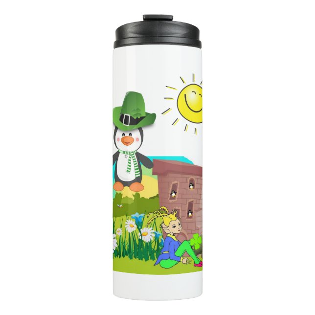 happy st. patrick's day penguin leprechaun thermal tumbler (Front)