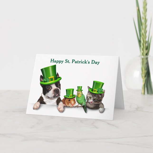 Happy St. Patrick's Day Pets Holiday Card (Front)