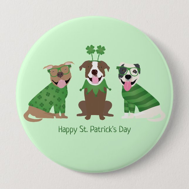 Happy St Patricks Day Pit Bull Dogs 10 Cm Round Badge (Front)