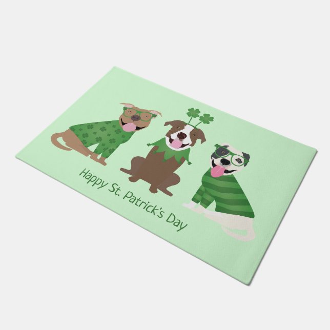 Happy St Patricks Day Pit Bull Dogs Doormat (Angled)