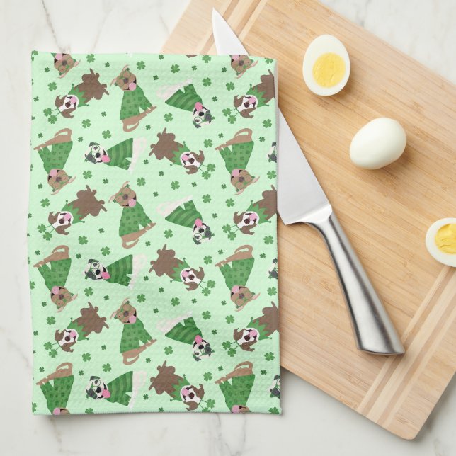 Happy St Patricks Day Pit Bull Dogs Tea Towel (Quarter Fold)