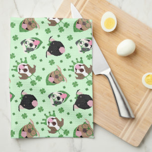 Happy St Patricks Day Pit Bull Dogs Tea Towel