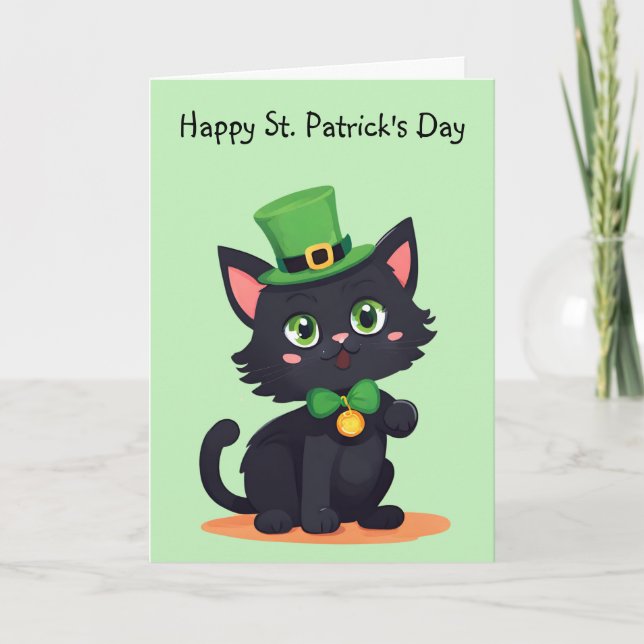 Happy St. Patrick's Day Playful Kitten Card (Front)