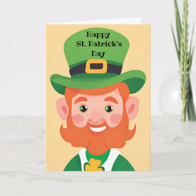 Happy St. Patrick's Day Playful Leprechaun Card (Front)