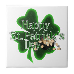 Happy St Patrick's Day - Pot Of Gold Ceramic Tile