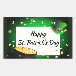 Happy St Patrick's Day Pot of Gold Green Luck Rectangular Sticker